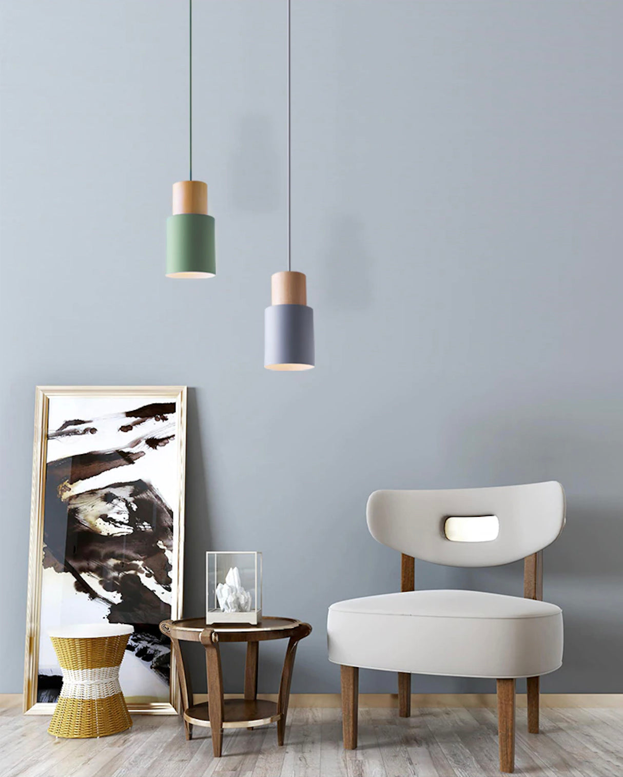 cylinder pendant lights Metal and Wood with LED light