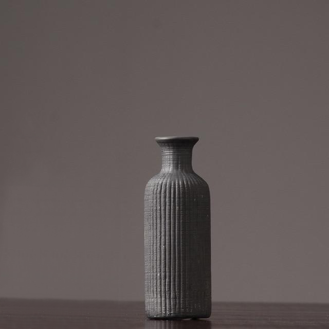 Textured Ceramic Bottle Vases for Modern Home Decor Black