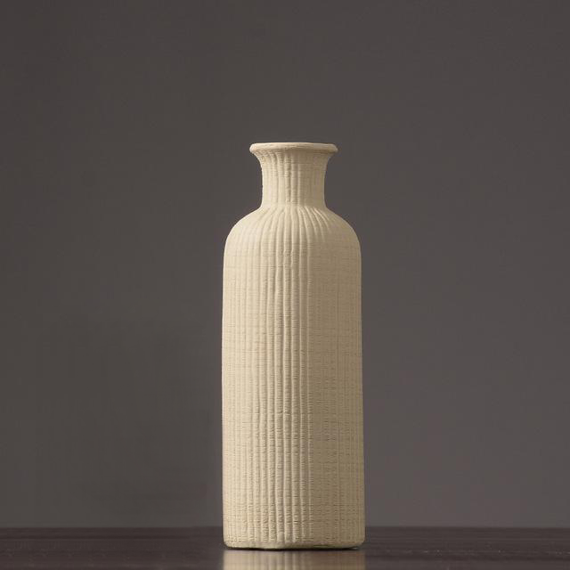 Textured Ceramic Bottle Vases for Modern Home Decor Ivory