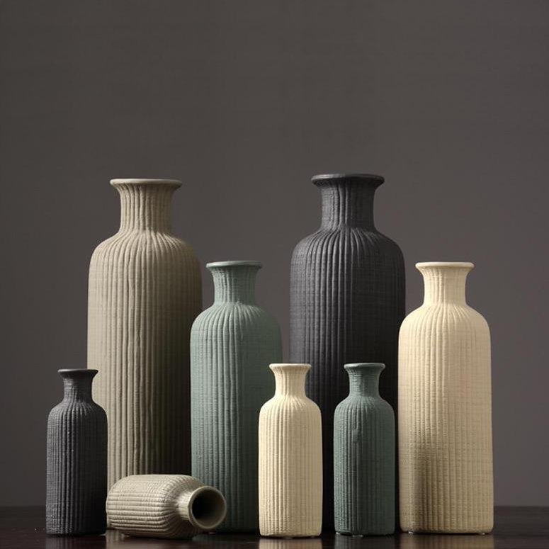 Textured Ceramic Bottle Vases for Modern Home Decor