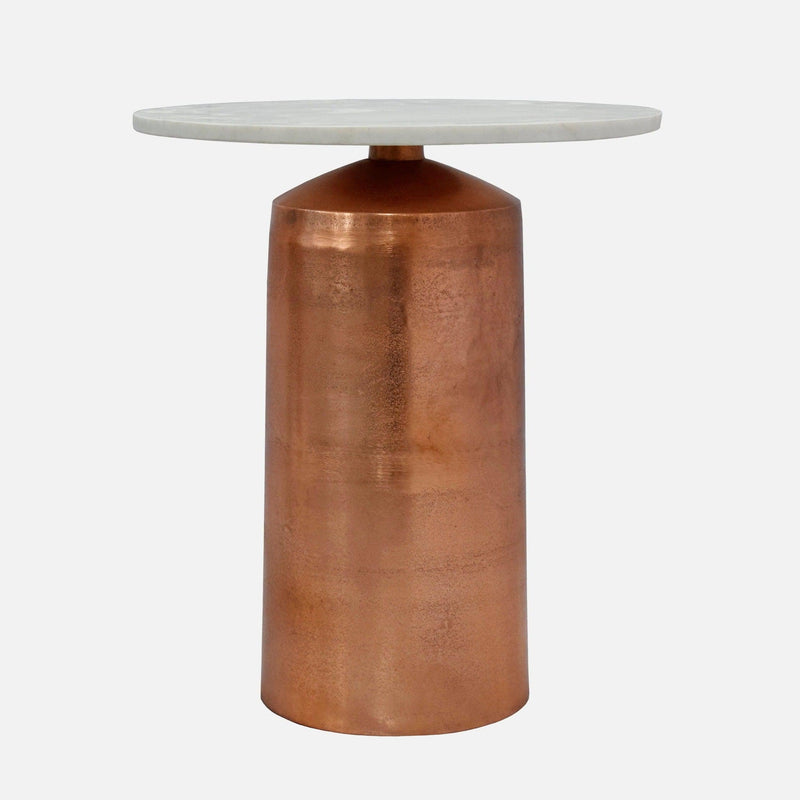 Copper & Marble Designer Accent Table Midcentury Modern Industrial