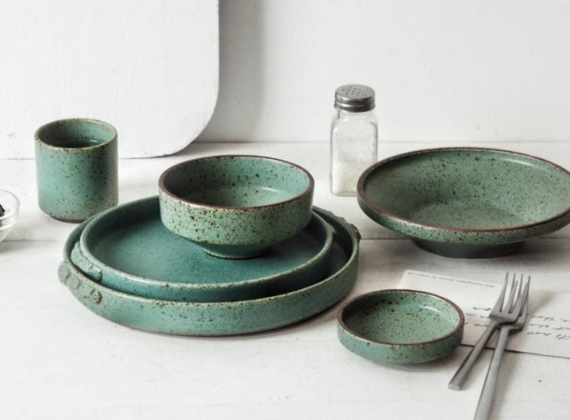 round Ceramic Porcelain Glazed finish green dinnerware