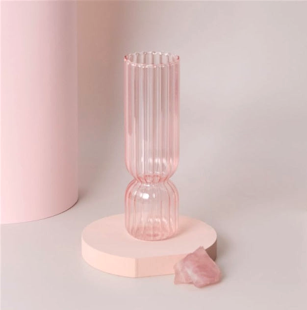 round spiral borosilicate glass pink candle holder