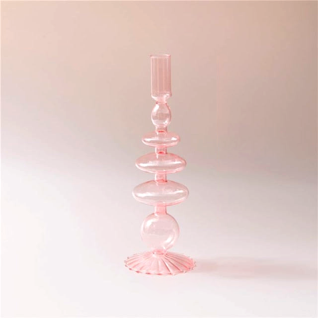 round spiral borosilicate glass pink candle holder