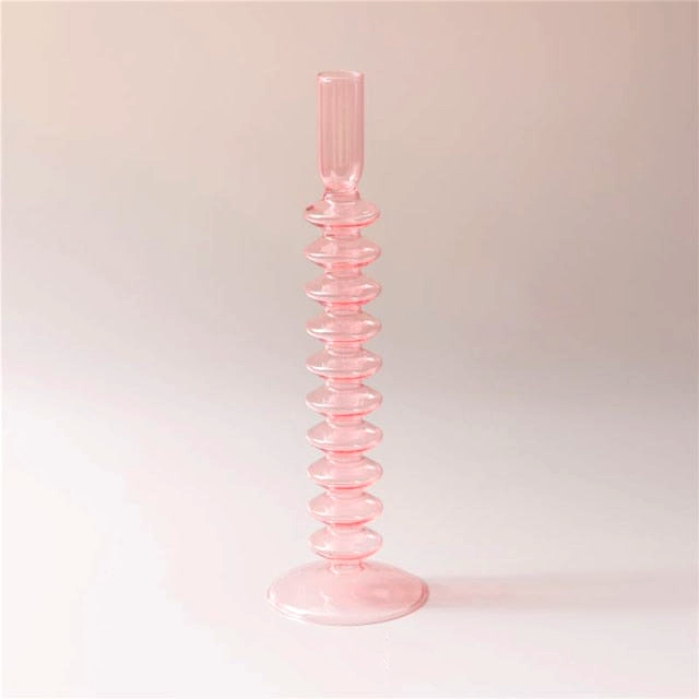 round spiral borosilicate glass pink candle holder