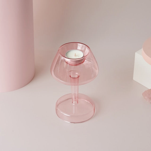 round spiral borosilicate glass pink candle holder