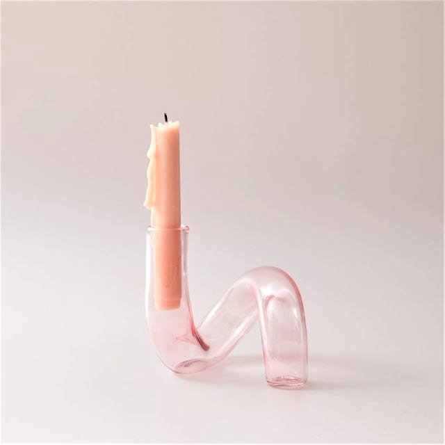 round spiral borosilicate glass pink candle holder