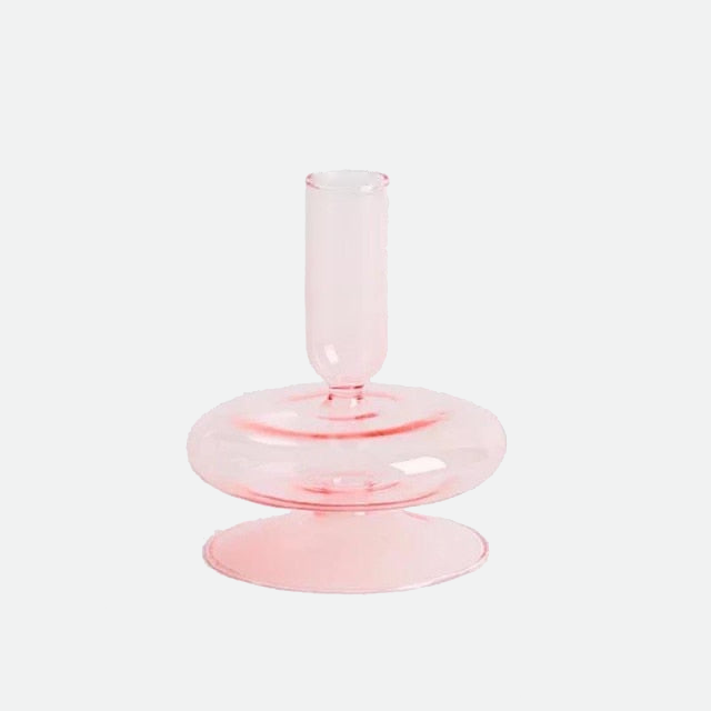 round spiral borosilicate glass pink candle holder