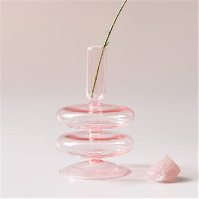 round spiral borosilicate glass pink candle holder