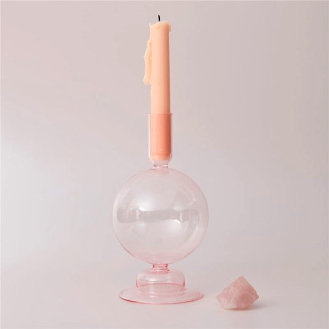 round spiral borosilicate glass pink candle holder