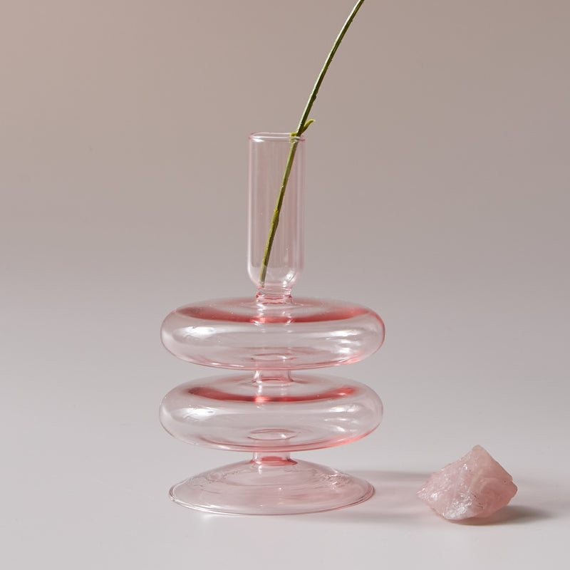 round spiral borosilicate glass pink candle holder