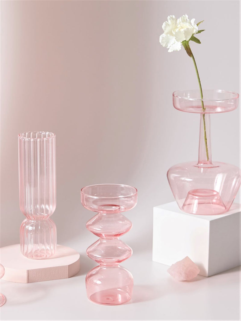 round spiral borosilicate glass pink candle holder