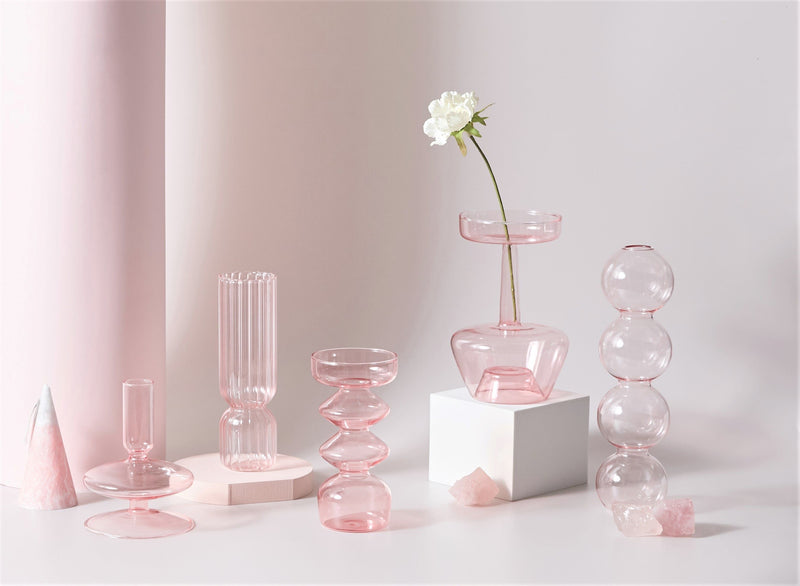 round spiral borosilicate glass pink candle holder