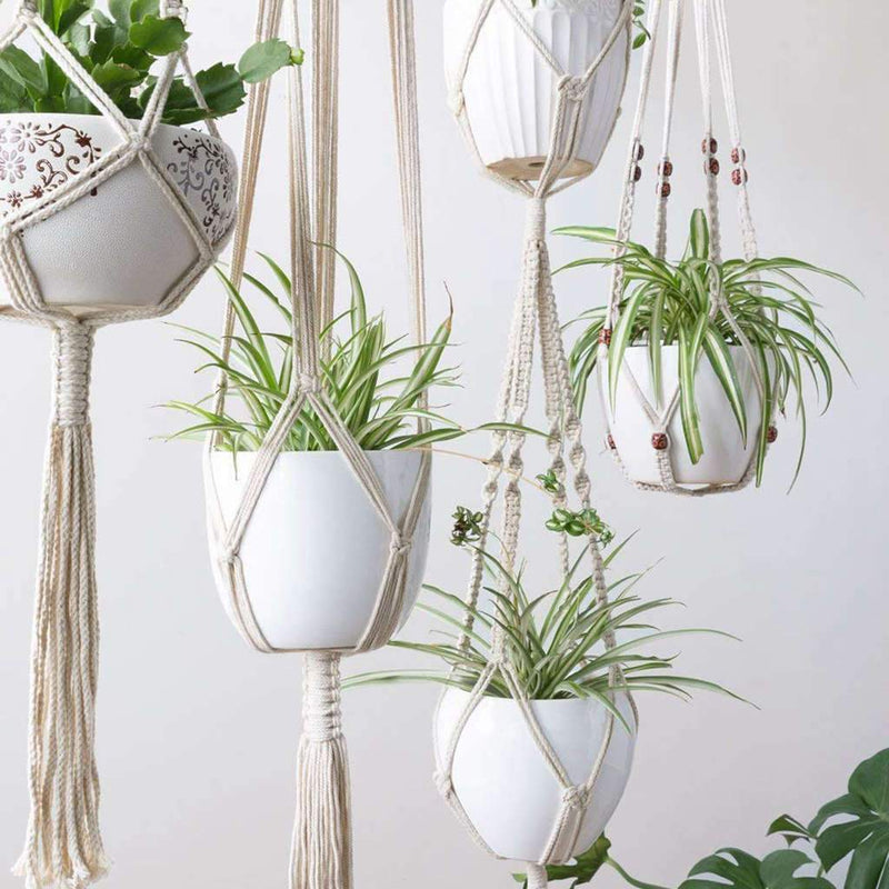 Boho Chic Hanging Planter for Modern Home Decor Hemp Canvas