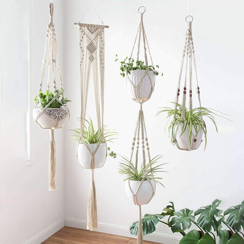 Boho Chic Hanging Planter for Modern Home Decor Hemp Canvas