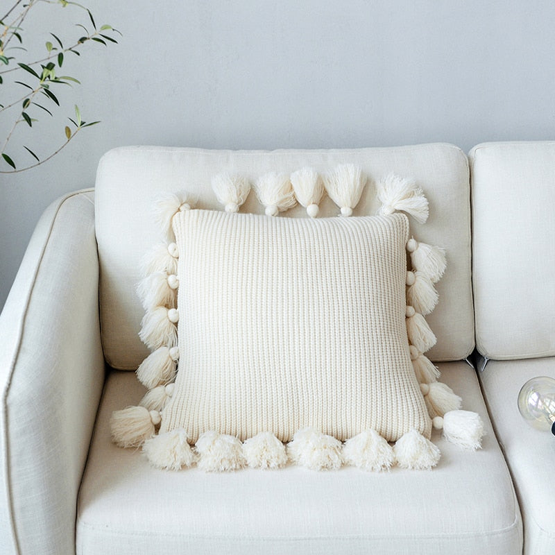 Square ivory Knitted Pillow