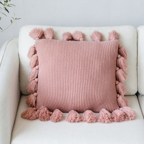 Square pink Knitted Pillow