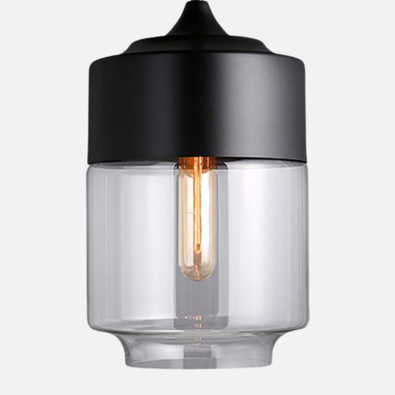 Minimalist Art Pendant light in Acrylic and Metal with LED Bulbs Black Round Cube Cylinder