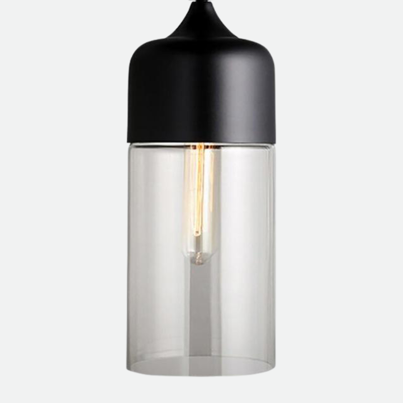 Minimalist Art Pendant light in Acrylic and Metal with LED Bulbs Black Round Cube Cylinder