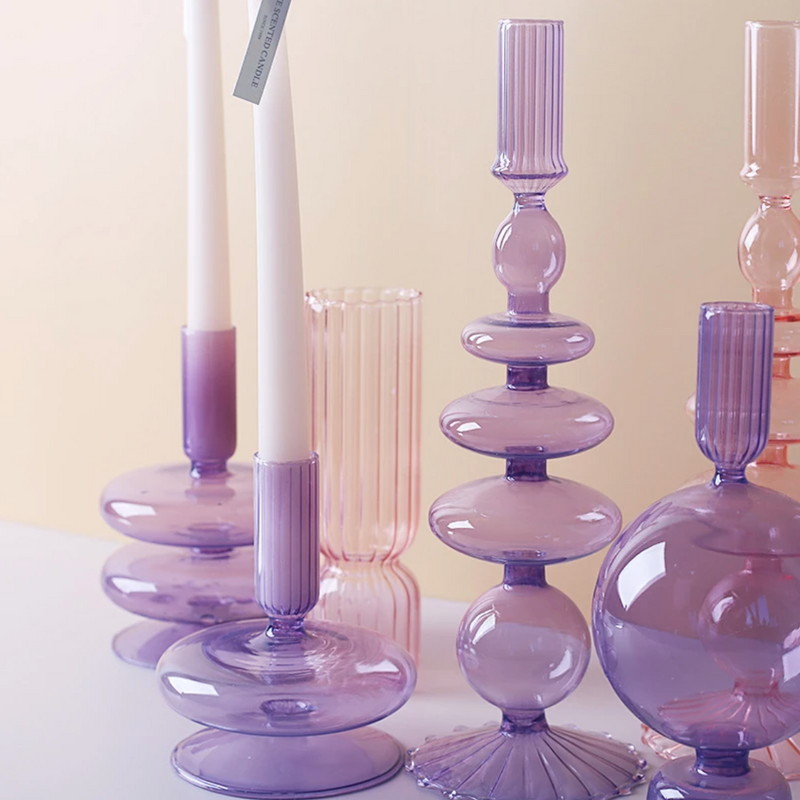 Lilac Glass Candle Holders