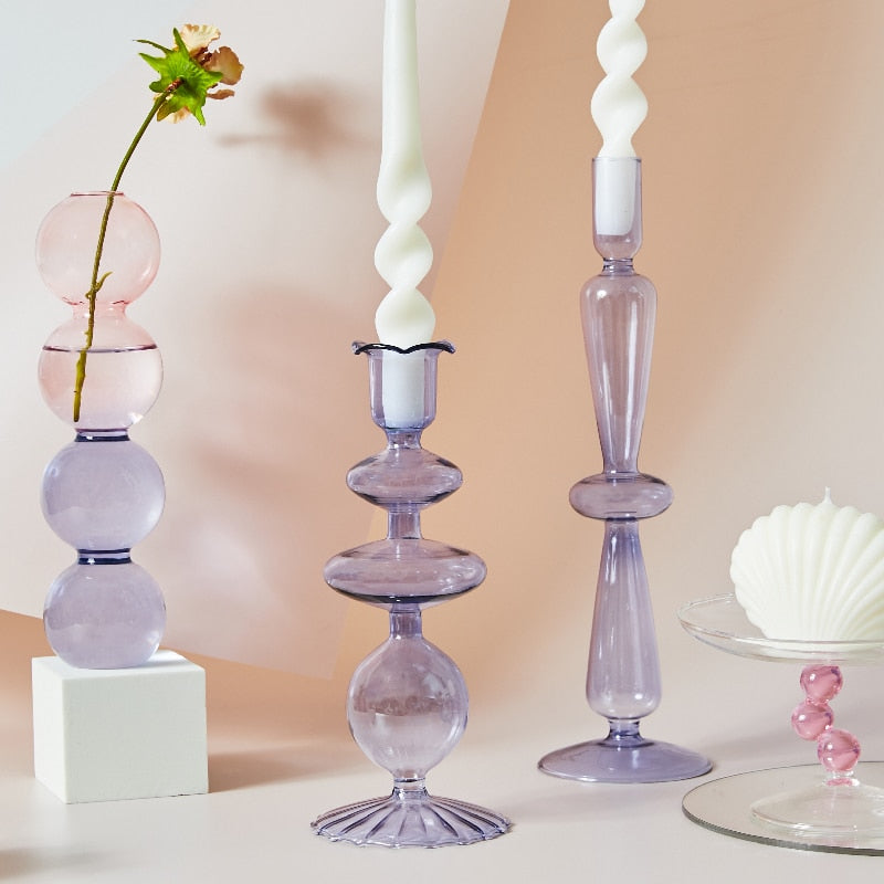 Lilac Glass Candle Holders