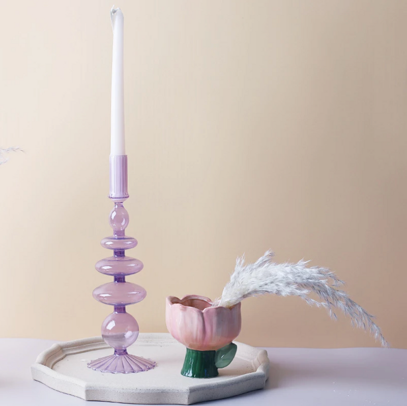 Lilac Glass Candle Holders