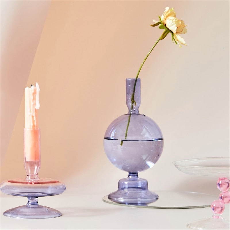 Lilac Glass Candle Holders