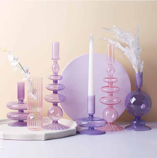 Lilac Glass Candle Holders