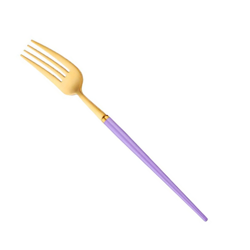 Stainless Steel Mirror Polish Finish Purple and Gold Cutlery Set