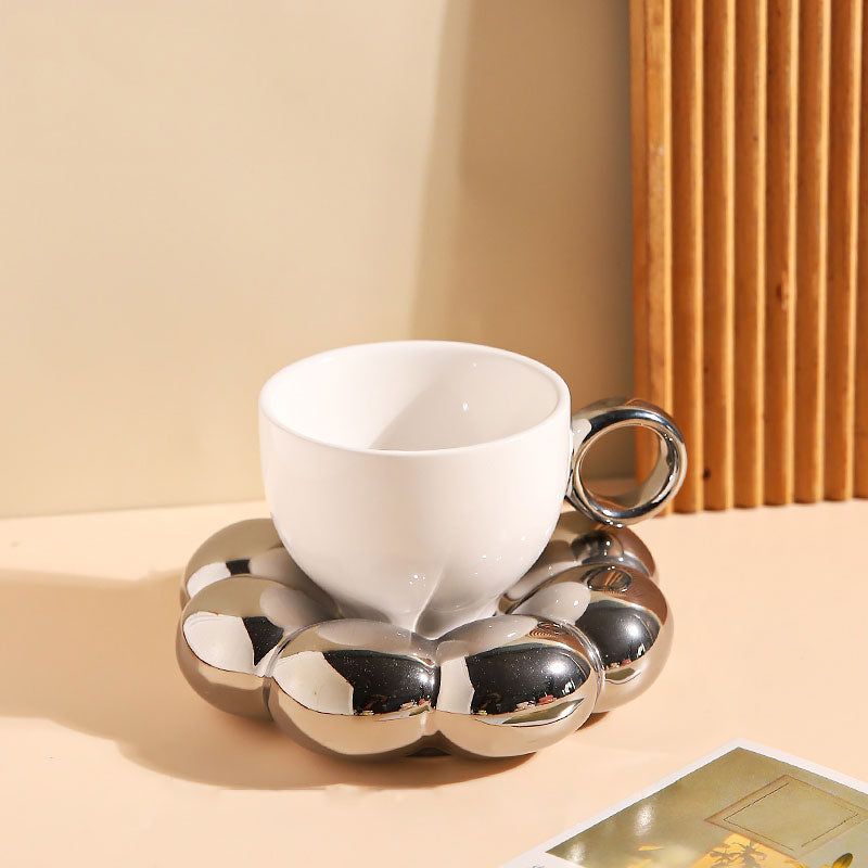 Puffed Flower Ceramic Cup & Saucer Set