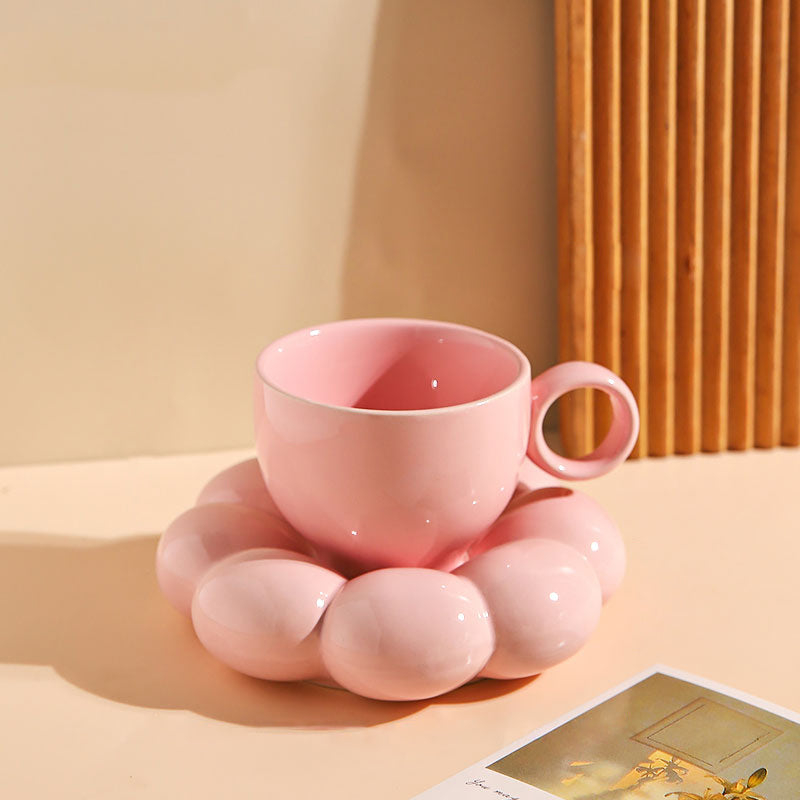 Puffed Flower Ceramic Cup & Saucer Set