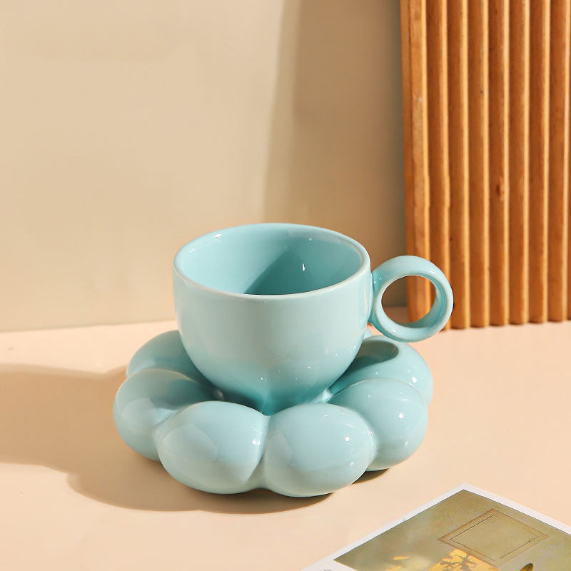 Puffed Flower Ceramic Cup & Saucer Set