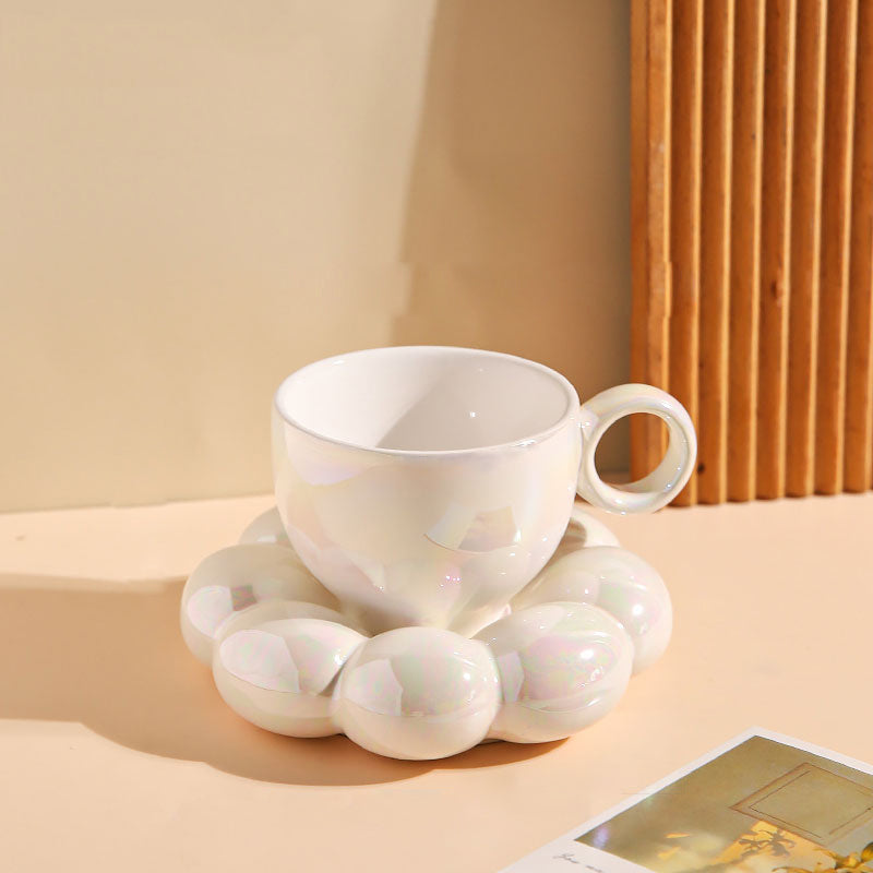 Puffed Flower Ceramic Cup & Saucer Set