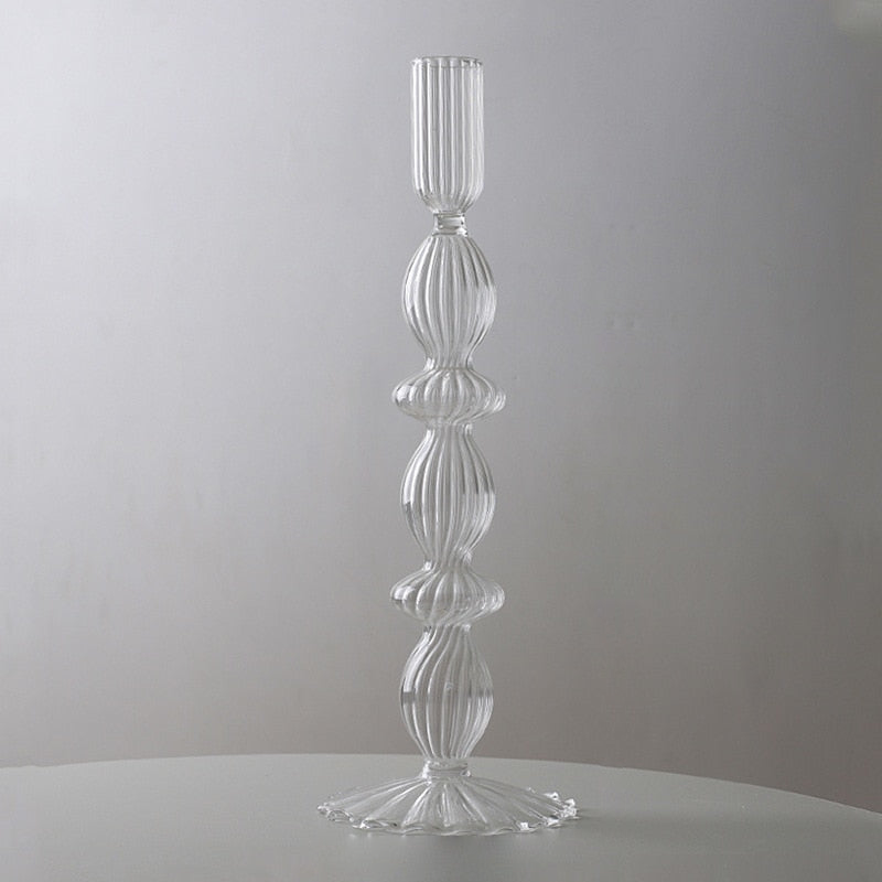 Macaroon Glass Ripple Candle Holders