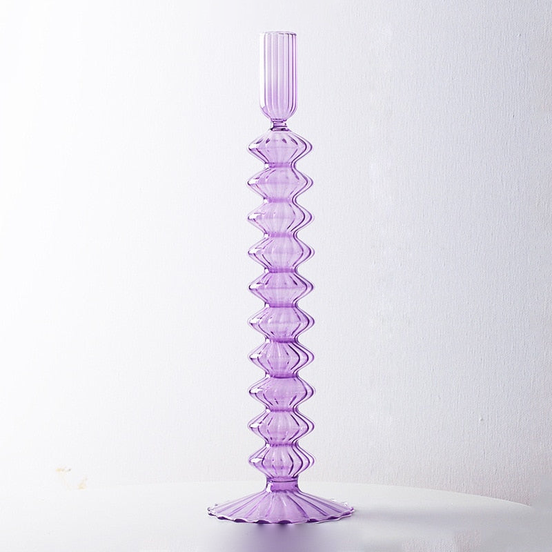 Macaroon Glass Ripple Candle Holders