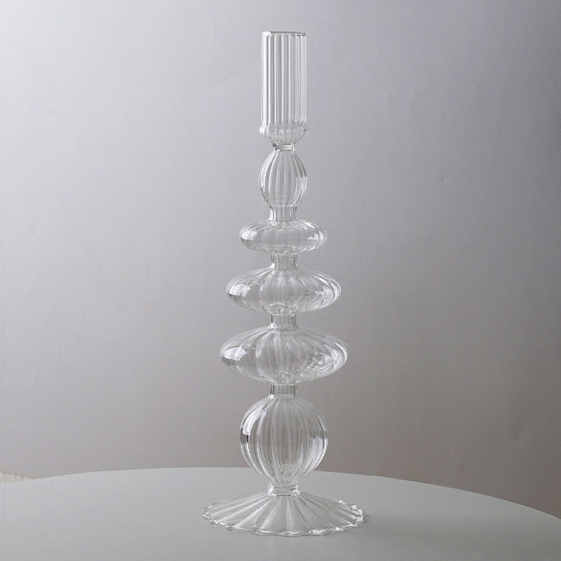 Macaroon Glass Ripple Candle Holders