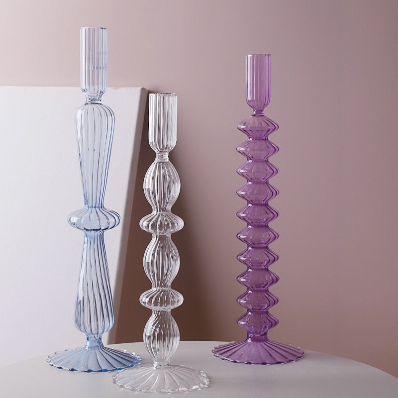 Macaroon Glass Ripple Candle Holders