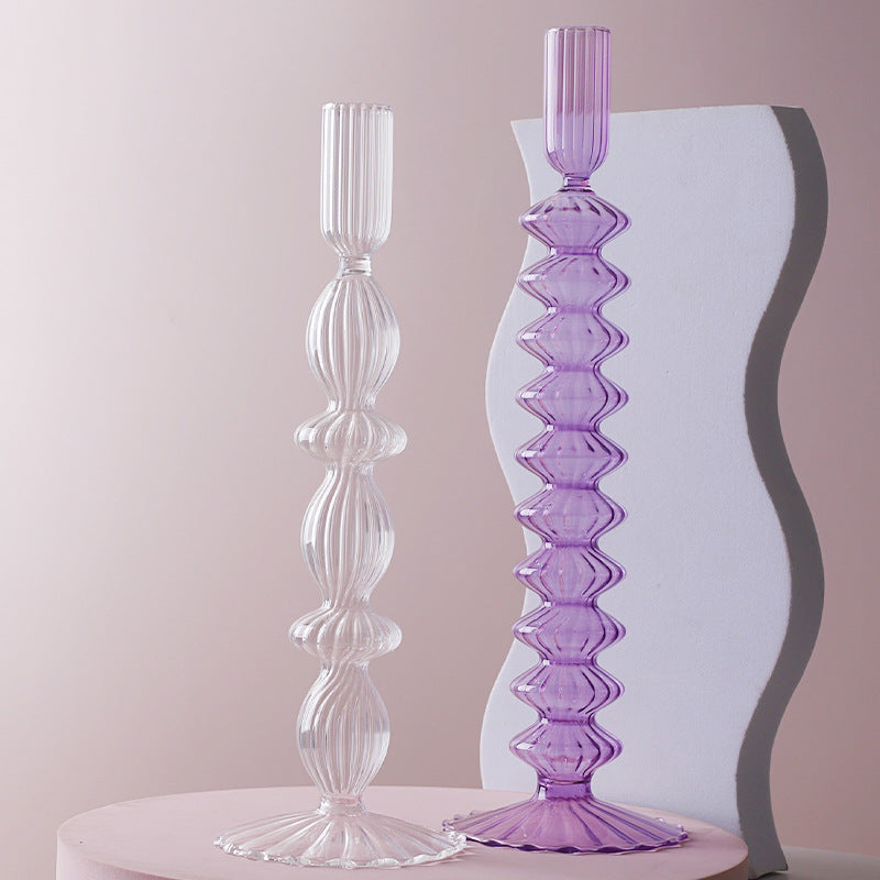 Macaroon Glass Ripple Candle Holders