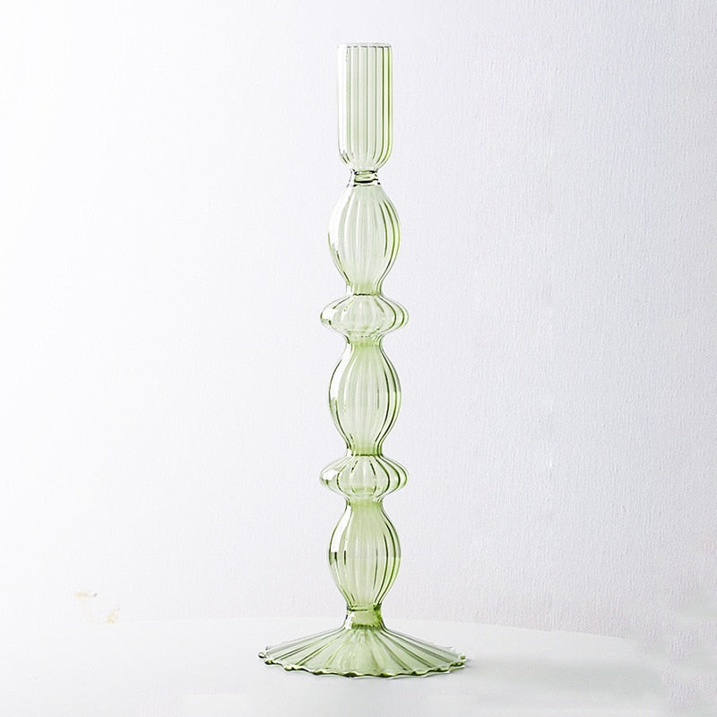 Macaroon Glass Ripple Candle Holders