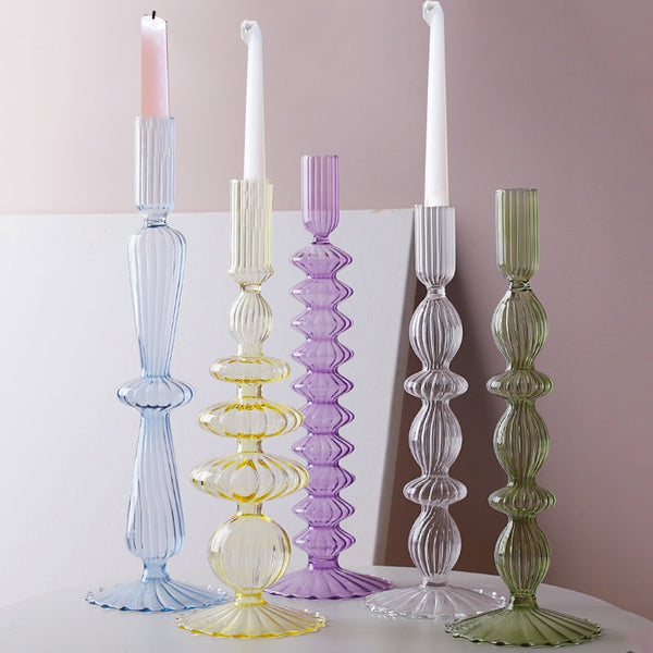 Macaroon Glass Ripple Candle Holders