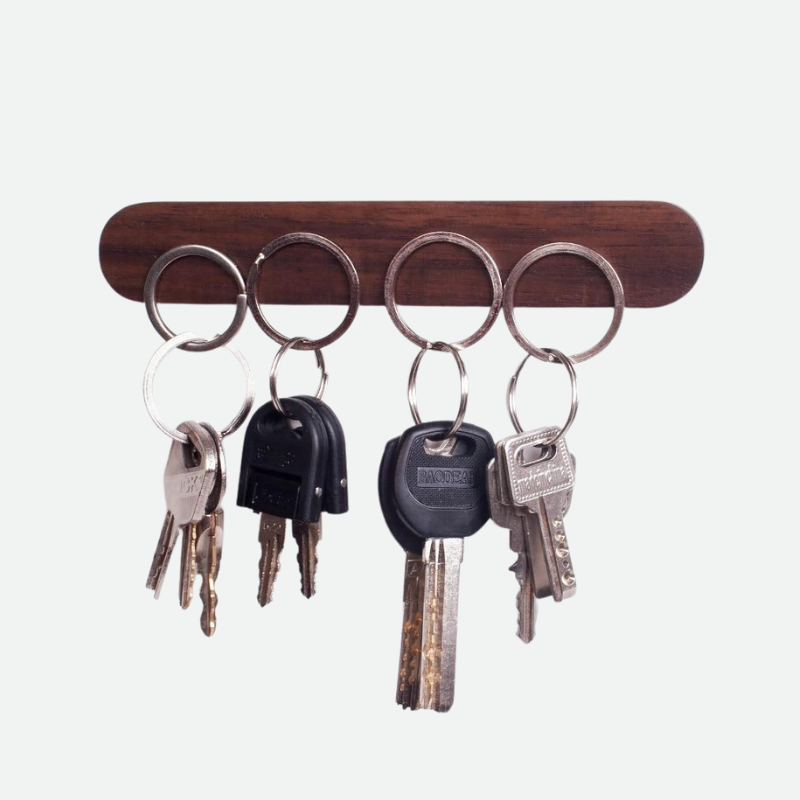 rectangular oblong dark wood wall key holder