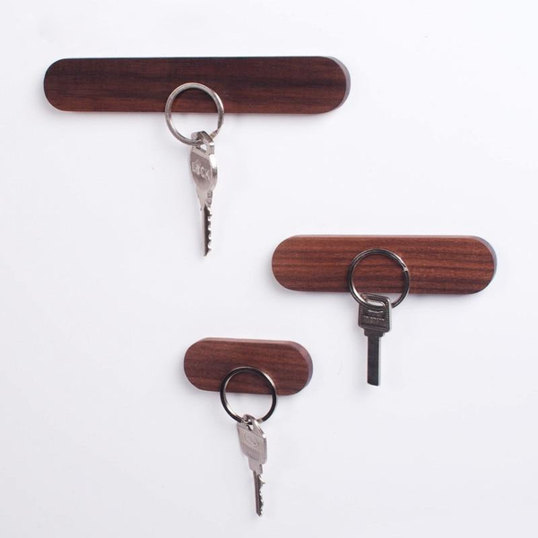 rectangular oblong dark wood wall key holder