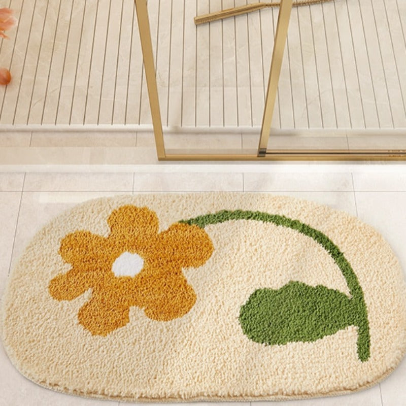 Rug Wool in Yellow and Green Color Bathroom Rug