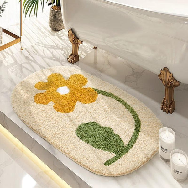 Rug Wool in Yellow and Green Color Bathroom Rug