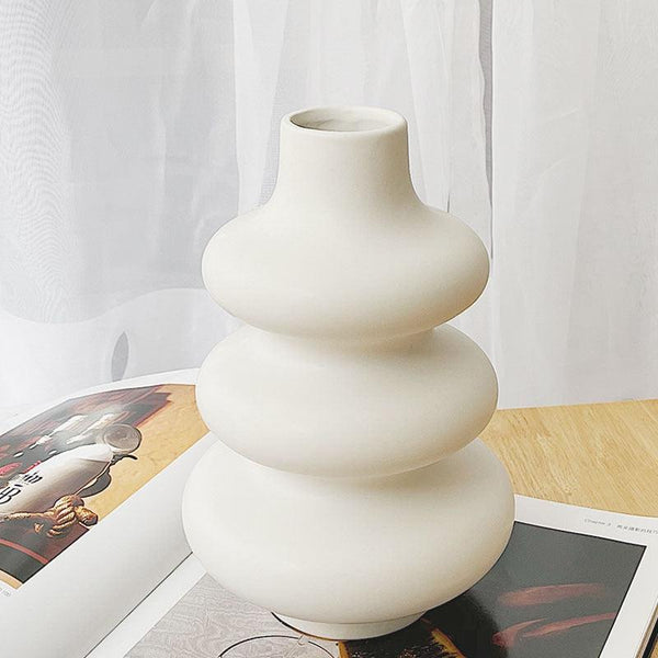 Layered bubble round ceramic white desktop tabletop vase