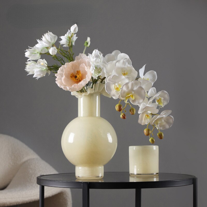 Light Milk Yellow High Sense Glass Vase 