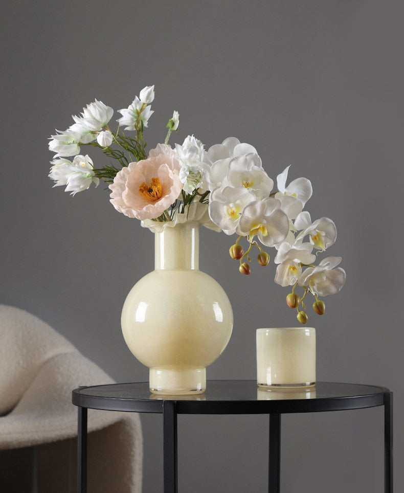 Light Milk Yellow High Sense Glass Vase 