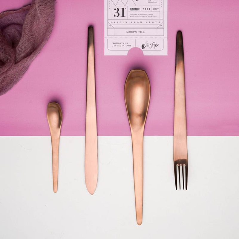 Modern Japanese Stainless Steel Cutlery Set rose gold