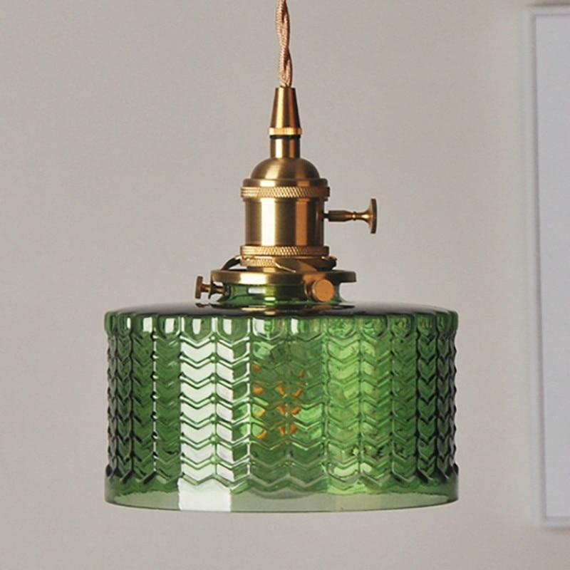 Round Green Glass Brass Pendant Lamp