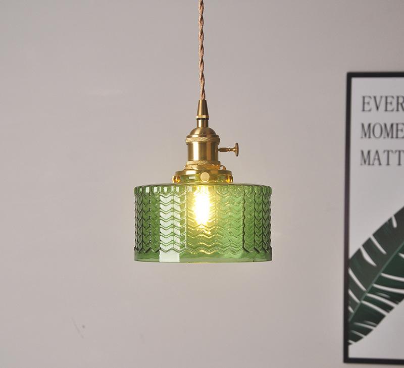 Round Green Glass Brass Pendant Lamp